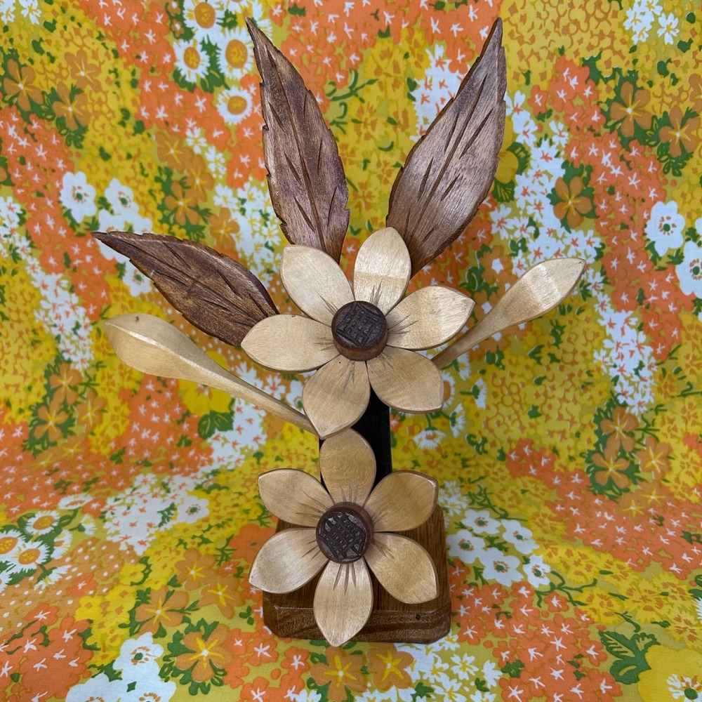 Vintage Wooden Flower Arrangement Alii Hawaiian Honolulu